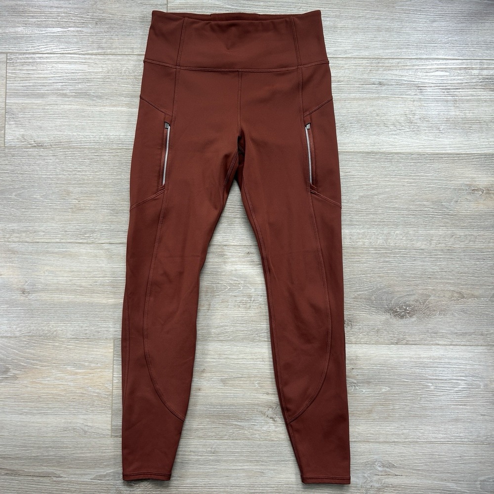 Athleta Small Rainier Burnt Orange Brushed Fleece Pocket Tight